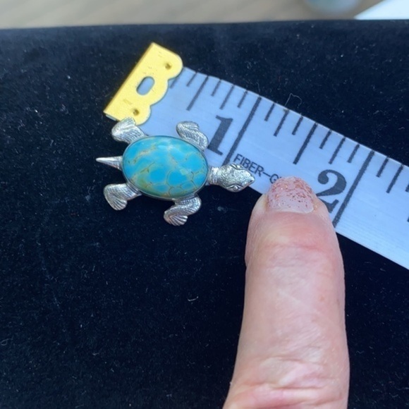 Sterling silver and turquoise turtle brooch - Picture 2 of 4